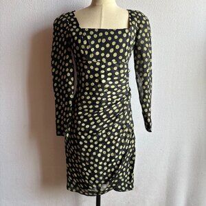 Polka Dot Silk Draped Hip Wiggle Dress